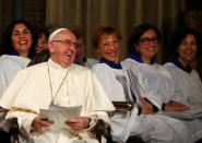 Pope Francis smiles during his visit to the All Saints' Anglican Church in Rome, Italy February 26, 2017. REUTERS/Alessandro Bianchi