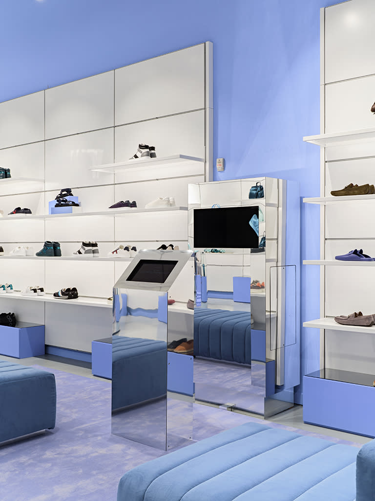 The hologram sneaker personalization station inside Salvatore Ferragamo’s new SoHo concept store in NYC. - Credit: Courtesy of Salvatore Ferragamo