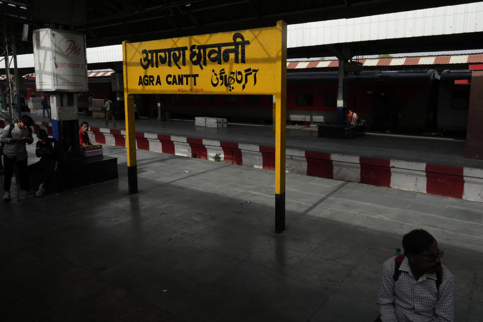 The Thirukkural Express passes through Agra railway station, India, Saturday, April 20, 2024. (AP Photo/Manish Swarup)