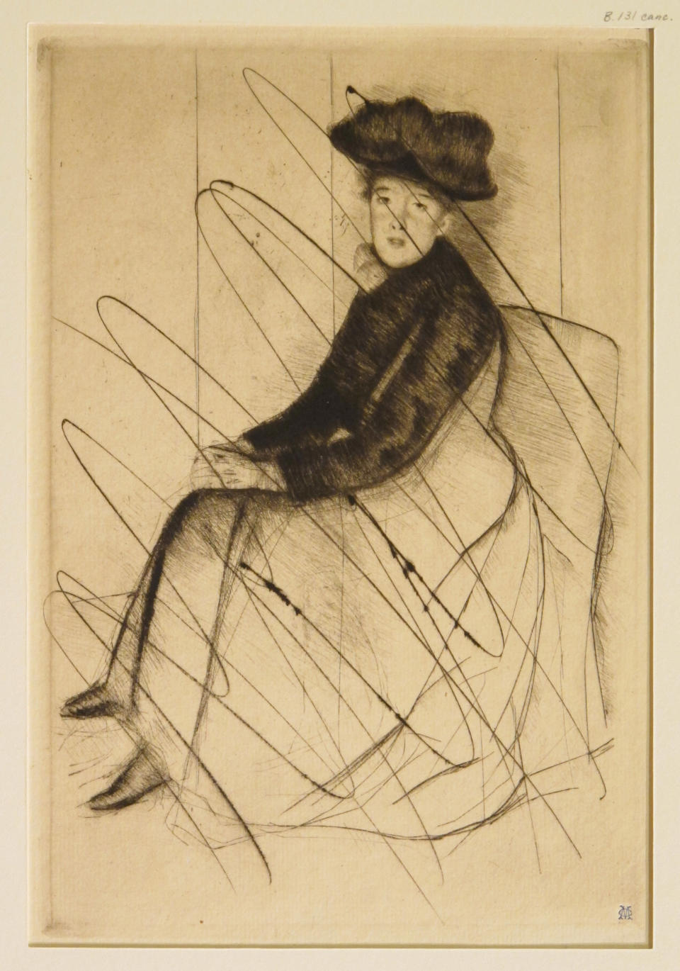 In this undated photo released by the New York Public Library, a cancelled print entitled “reflection,” by American Artist Mary Cassatt is shown. Cassatt would make no more than 25 impressions from a single plate and then would incise the plate with a dry point needle so no one could pull any images from it again, said Madeleine Viljoen, curator of the library’s print collection. Eighty-eight examples of Cassatt’s work as a printmaker will be on display at the New York Public Library starting Friday, March, 8, 2013, in an exhibit entitled “Daring Methods: The Prints of Mary Cassatt.” (AP Photo/New York Public Library, Mary Cassatt)