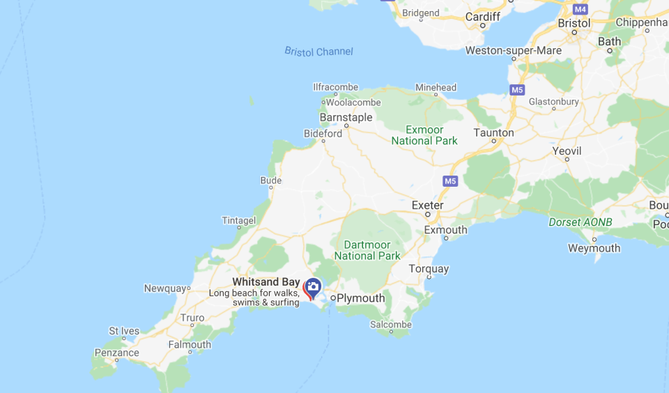 The Marine was on an exercise on Tregantle Beach in Cornwall when he got into difficulties (Picture: Google Maps)