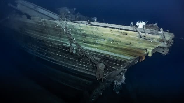 Starboard bow of Endurance (Photo: Falklands Maritime Heritage Trust and National Geographic)