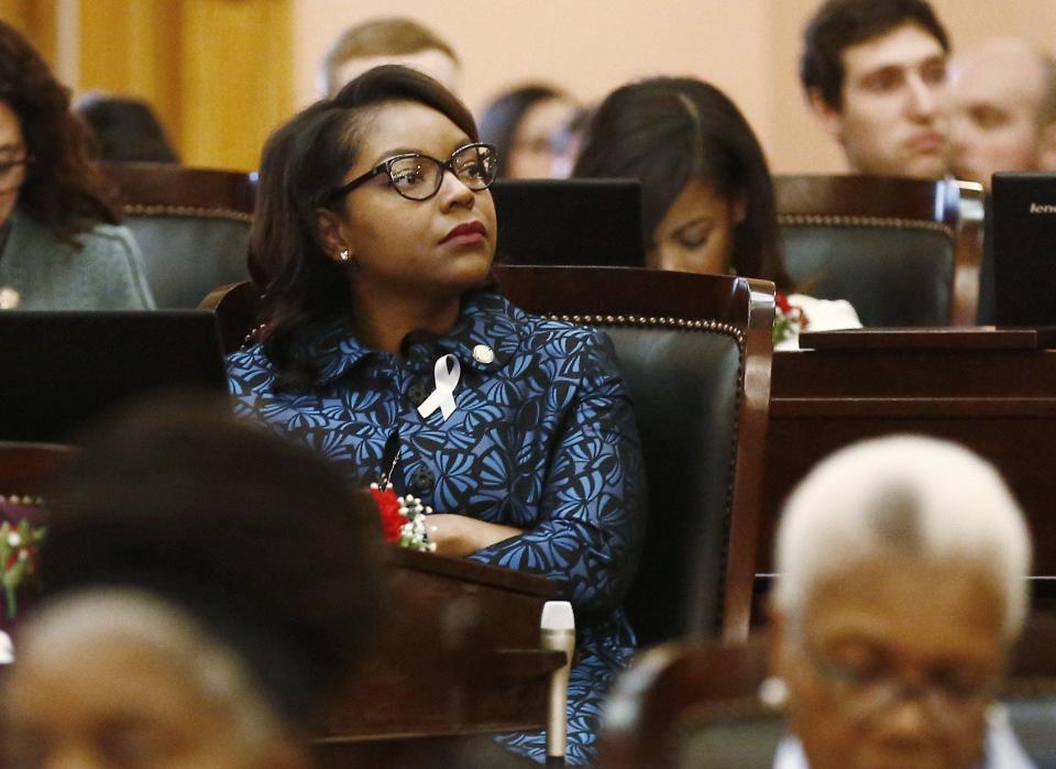 Rep. Emilia Sykes (D-Akron) photographed Jan. 7, 2019, during opening day ceremonies at the Ohio House of Representatives.