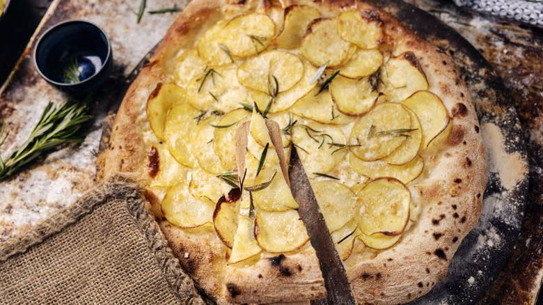 Freshly baked potato pizza