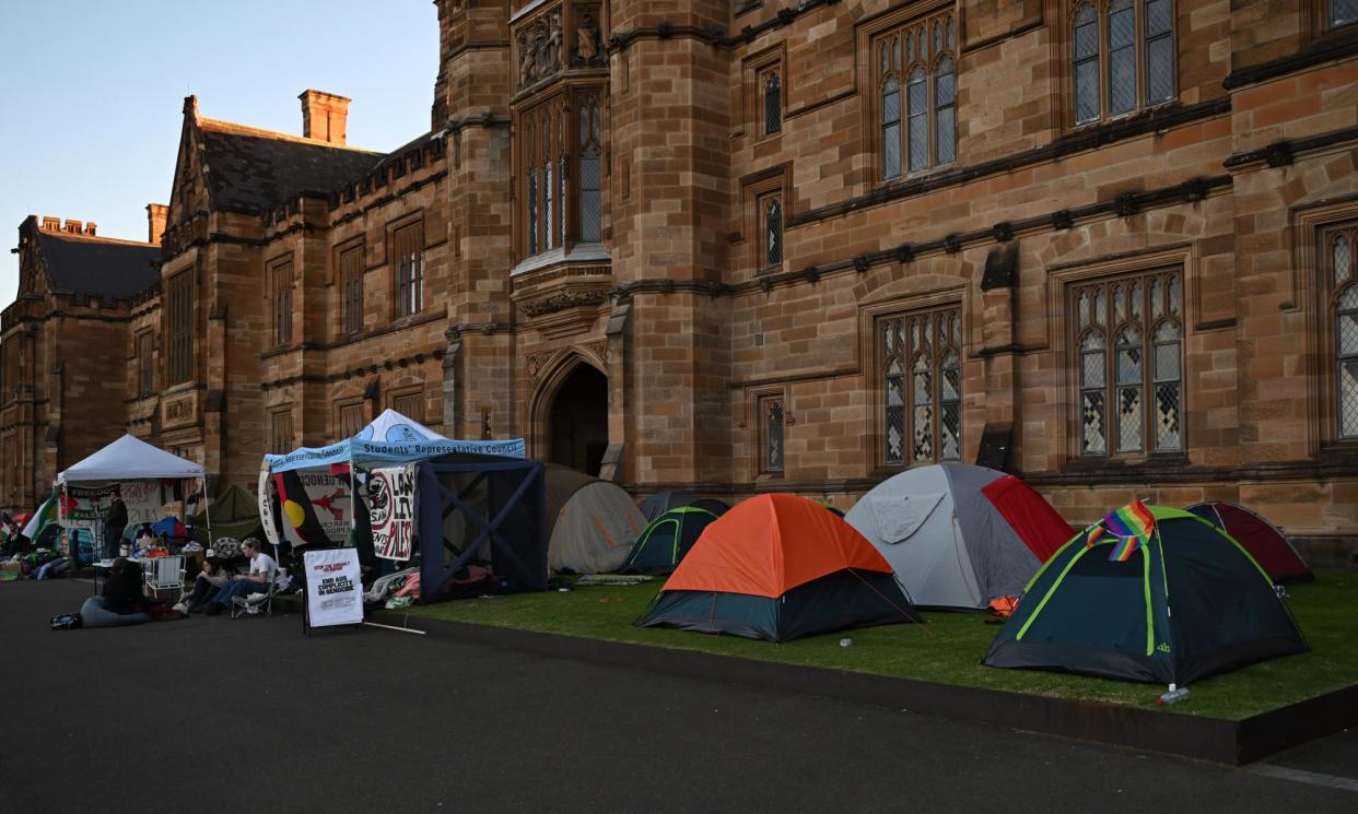 <span>Pro-Palestine protest at the University of Sydney. While 17 formal reports have been made about ‘various aspects’ of the encampment, no breaches related to antisemitism have been found.</span><span>Photograph: Dean Lewins/AAP</span>