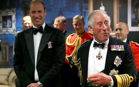 The Prince of Wales, known as the Duke of Rothesay in Scotland, and the Duke of Cambridge, at a reception after the Royal Edinburgh Military Tattoo - Credit: Jane Barlow/PA