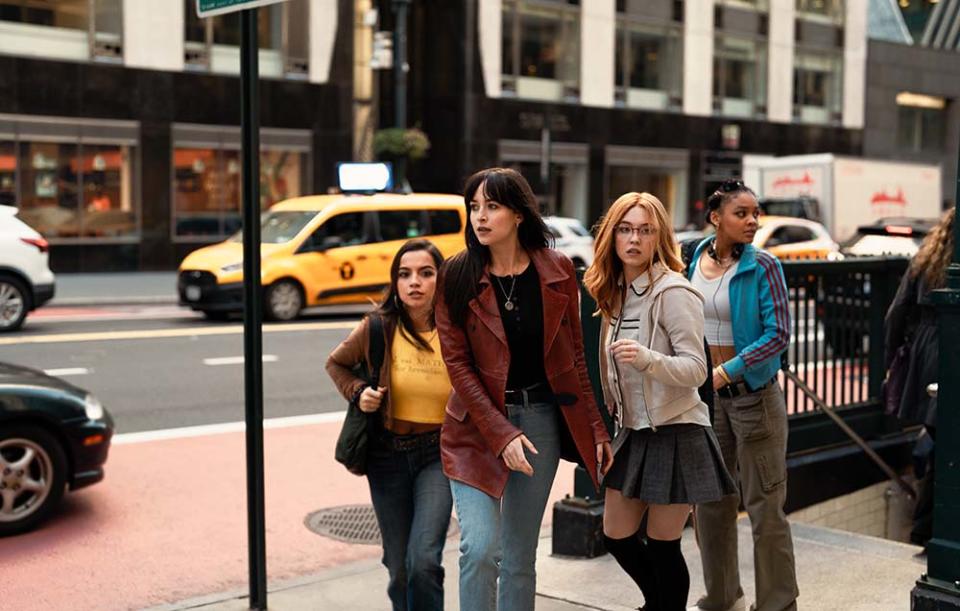 Anya Corazon (Isabela Merced), Cassandra Webb (Dakota Johnson), Julia Cornwall (Sydney Sweeney) and Mattie Franklin (Celeste O’Connor) in Columbia Pictures’ MADAME WEB.