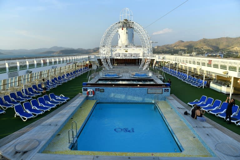 For fun, guests can be suspended by a rope 14 floors over the sea or take a climb up the ship's funnel