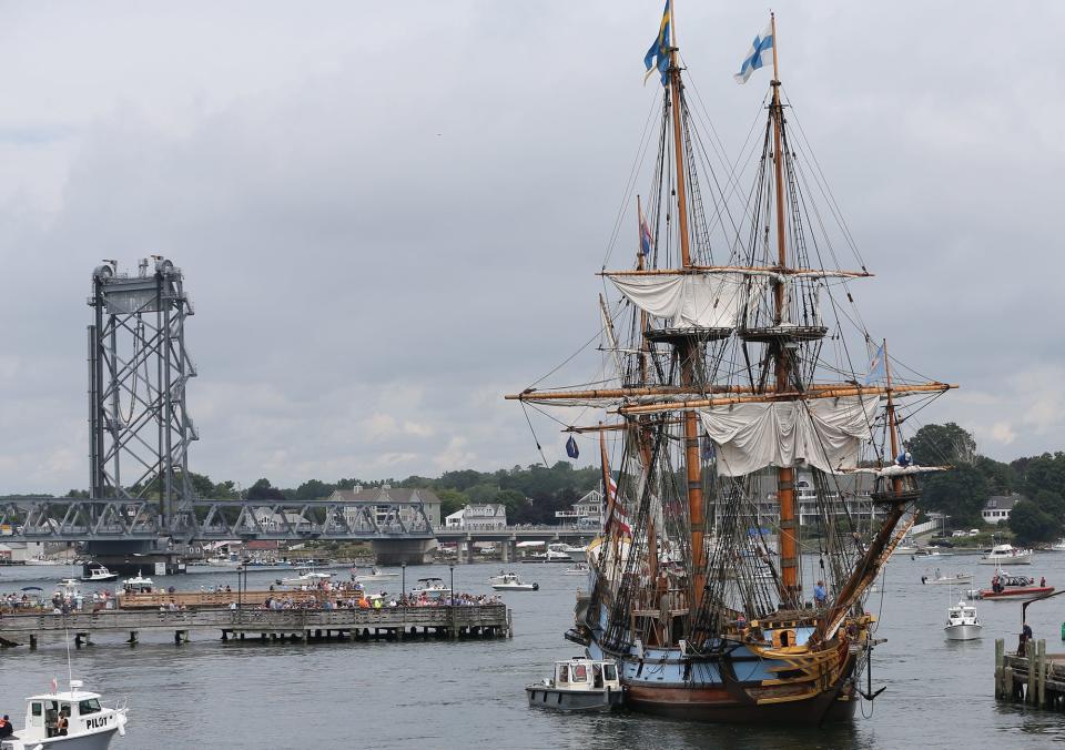 Tall ships arrive in Portsmouth Thursday, Aug. 11, 2022 for the Sail Portsmouth Festival, which continues through Sunday at the Commercial Fish Pier.