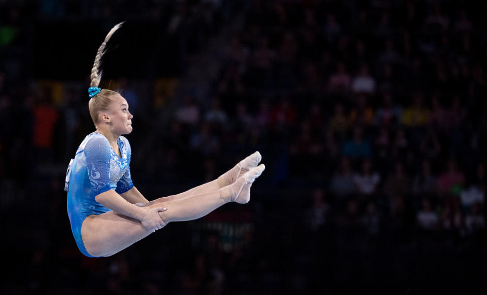 Even with her hair coming loose in the middle of her routine, Russian Angelina Melnikova still posted the third best score of the day in Germany.