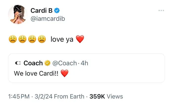 Cardi B social media post