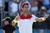 Tennis - ATP 500 - Fever-Tree Championships - The Queen's Club, London, Britain - June 22, 2018 Serbia's Novak Djokovic celebrates after winning his quarter final match against France's Adrian Mannarino Action Images via Reuters/Tony O'Brien