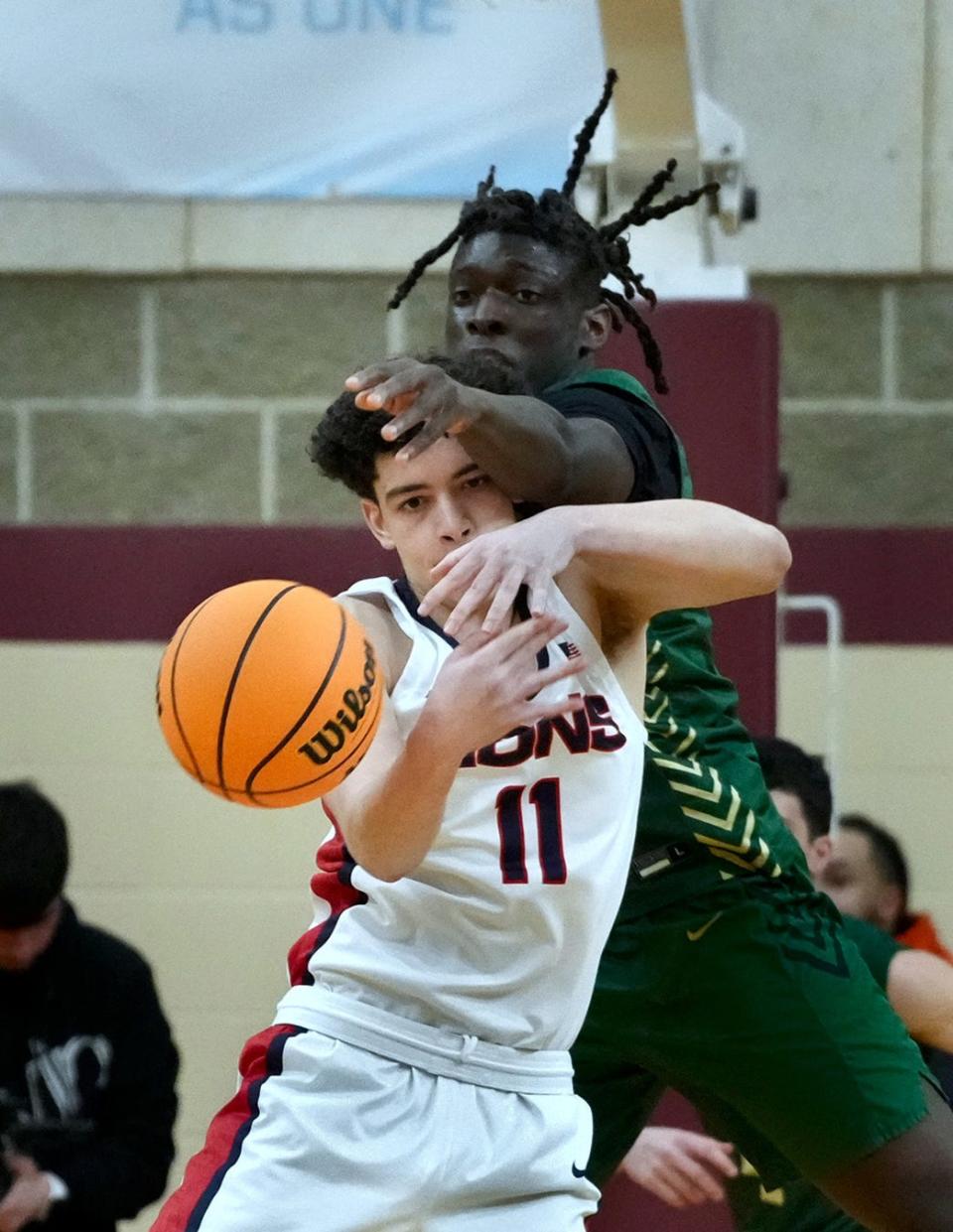 Austin Noel (11) and Lincoln took down Hendricken in the quarterfinals and are now prepared to battle another Division I power on Saturday at The Ryan Center in the RIIL Boys Basketball State Tournament semifinals.