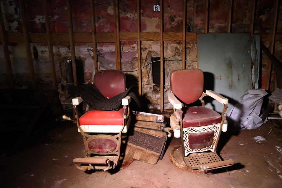 A pair of vintage barber chairs are still on the first floor of the historic hotel and nightclub The Dew Drop Inn on LaSalle Street in Central City. Founder and owner Frank Painia began as a barber and continued to cut hair at the Dew Drop until he died in 1972. Photographed on Friday, July 23, 2021 in New Orleans, LA.