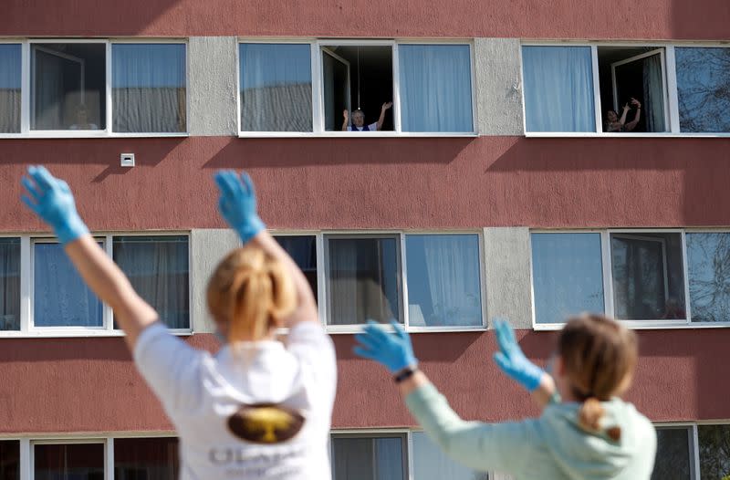 FILE PHOTO: MAV Symphony Orchestra plays classical music recordings around the city to cheer up people under lockdown in Budapest