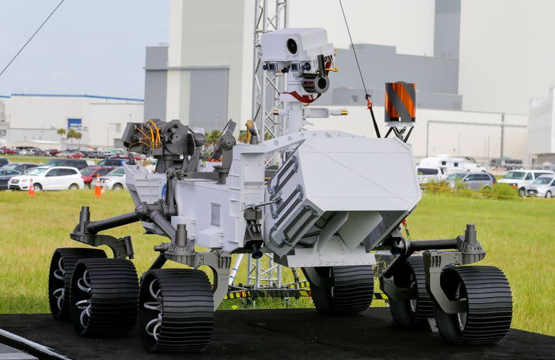 FILE PHOTO: A replica of the Mars 2020 Perseverance Rover is shown during a press conference, at the Kennedy Space Center in Cape Canaveral