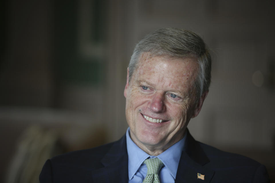 Massachusetts Governor Charlie Baker speaks during an interview at the Massachusetts State House Tuesday Dec. 27, 2022, in Boston, Mass. (AP Photo/Reba Saldanha)