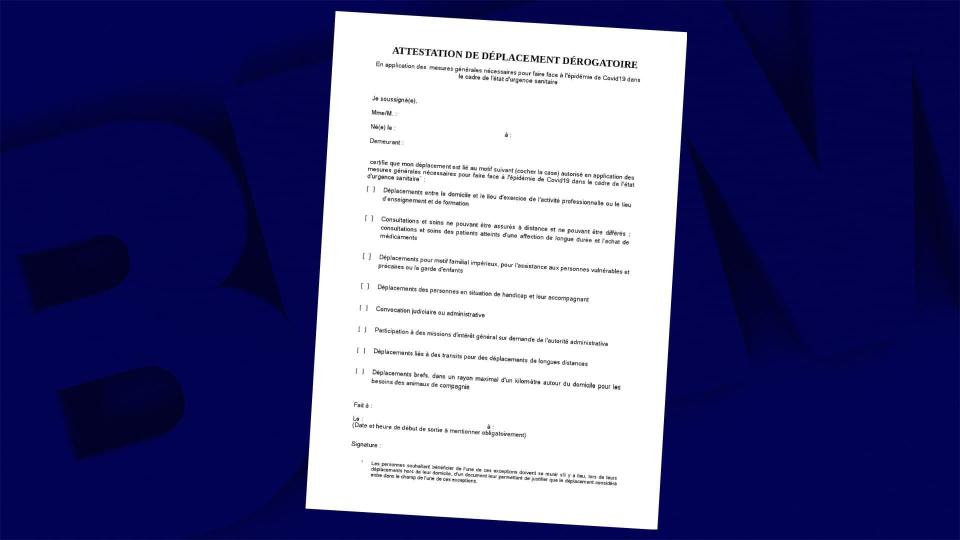 Attestation de déplacement. - BFMTV