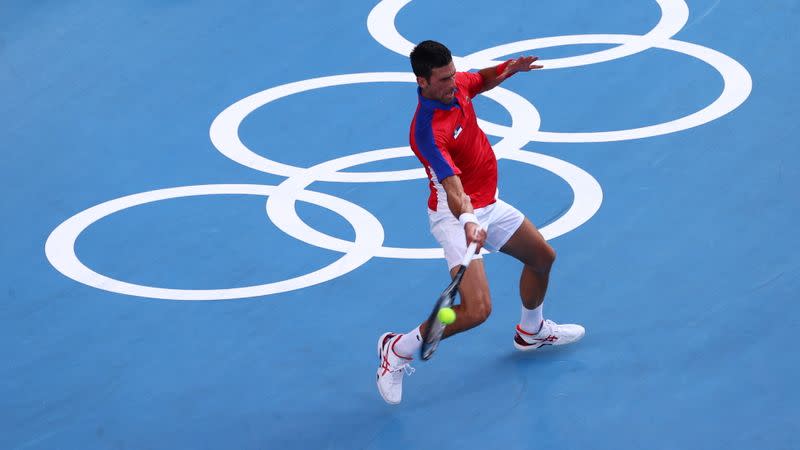 Foto del miércoles de Novak Djokovic en su partido ante Alejandro Davidovich por los Juegos de Tokio.