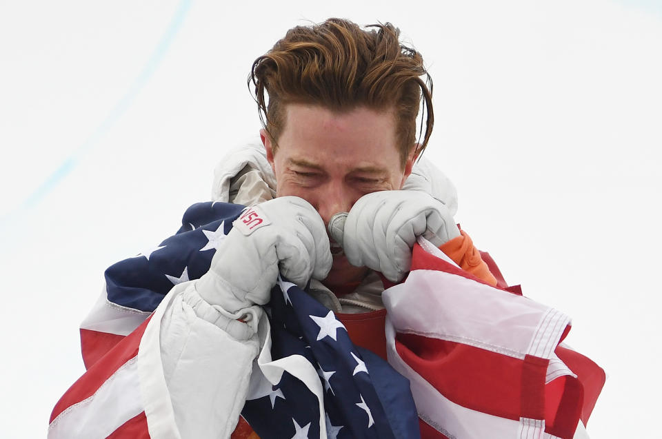 Gold medalist Shaun White of the United States poses during the victory ceremony for the Snowboard Men's Halfpipe Final on day five of the PyeongChang 2018 Winter Olympics at Phoenix Snow Park on February 14, 2018 in Pyeongchang-gun, South Korea.