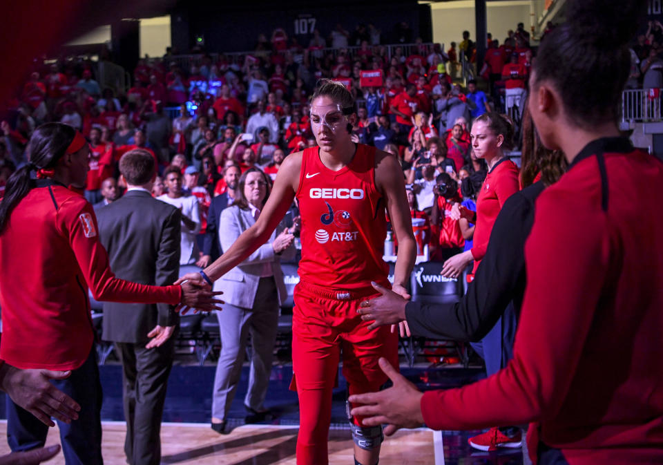 WASHINGTON, DC - OCTOBER 1:  Washington Mystics forward Elena Delle Donne (11) during player introductions during game two of  the WNBA Finals . (Photo by Jonathan Newton / The Washington Post via Getty Images)