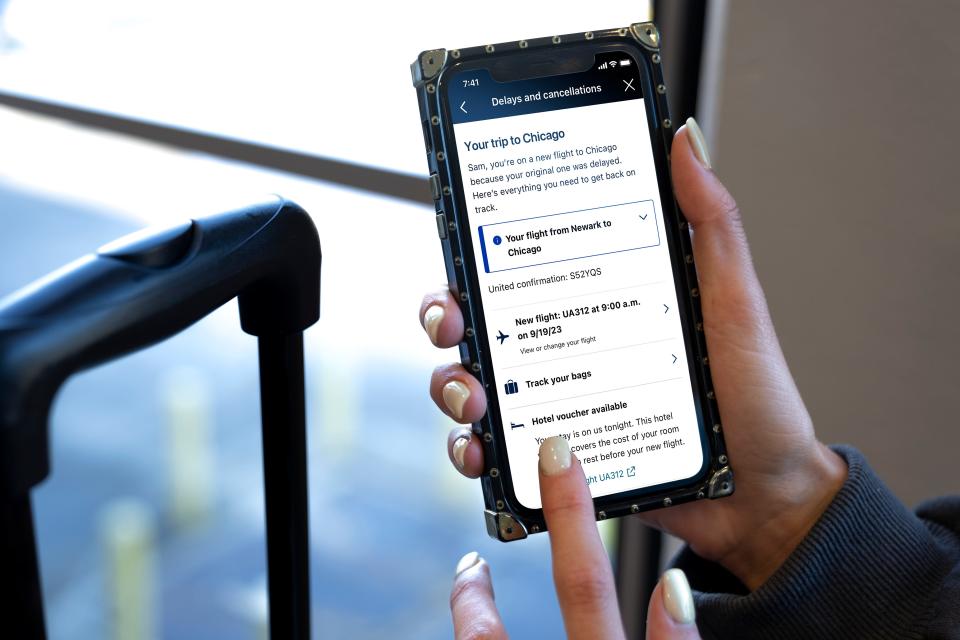 Preview of new features in the United Airlines app.