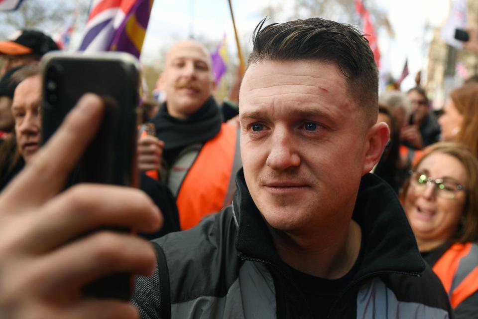 Tommy Robinson with pro-Brexit supporters (EPA)