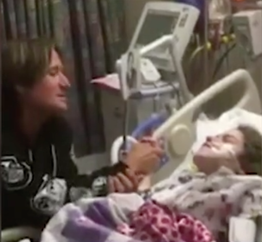 Keith Urban serenades superfan Marissa English who was too sick to see him in concert. Source: Sunrise