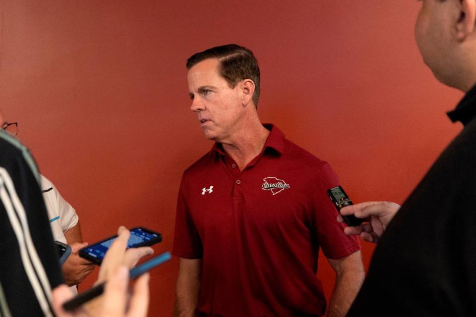 University of South Carolina’s new pitching coach Terry Rooney is interviewed by members of the media on Thursday, June 13, 2024.