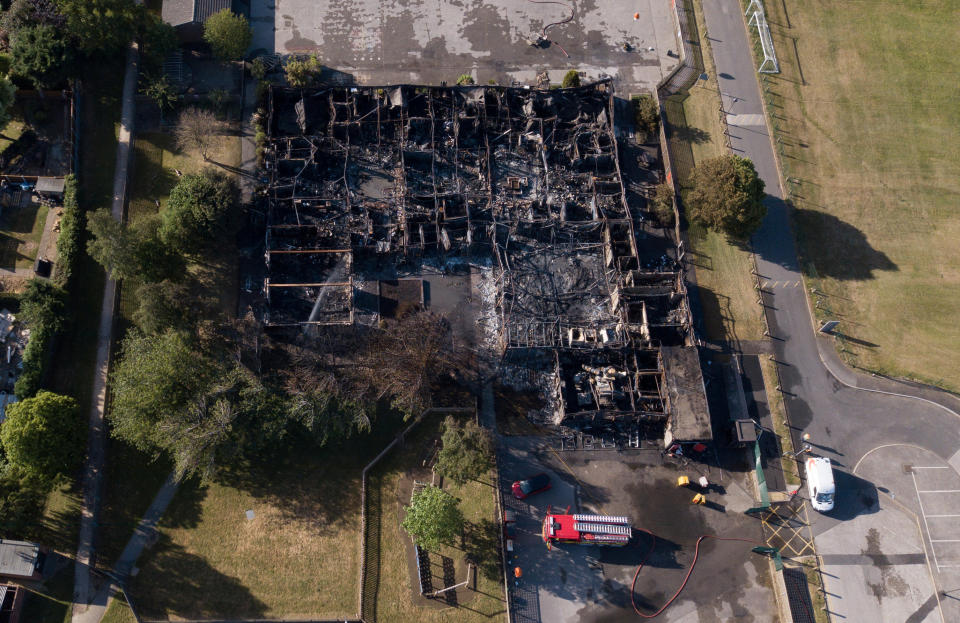 A Derbyshire Primary School was ravaged by fire just days before it was due to reopen from lockdown (SWNS)