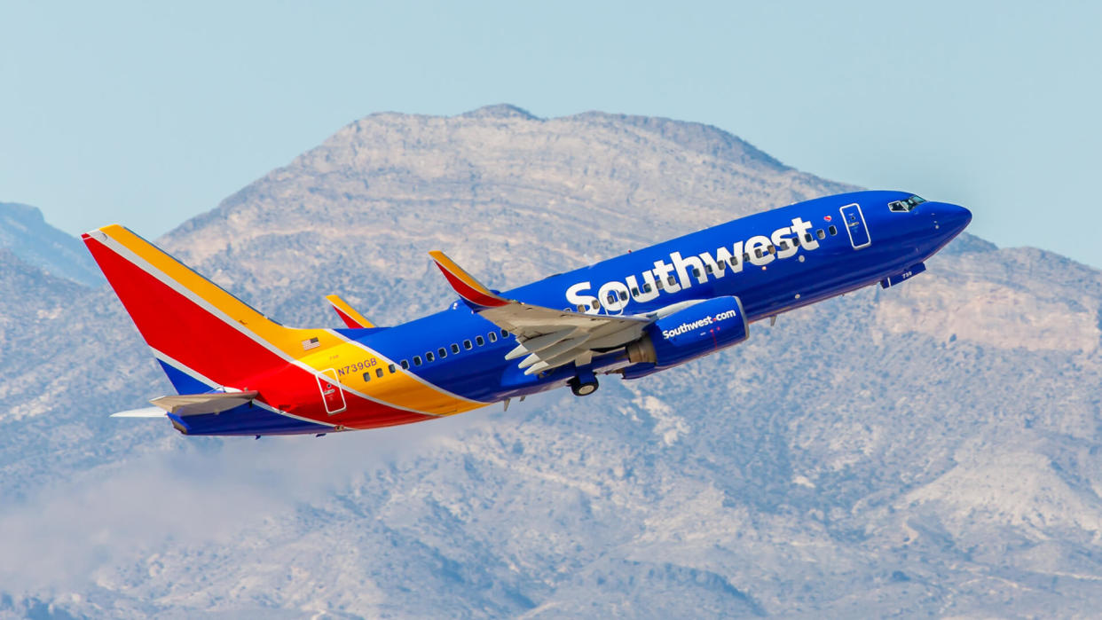 Las Vegas, NV, USA- November 3, 2014: Boeing 737 Southwest Airlines takes off from McCarran International Airport in Las Vegas, NV on November 3, 2014.