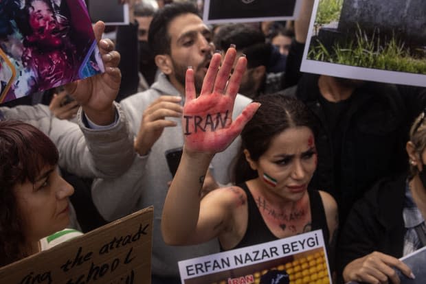 Protests against the regime and Amini's killing took place outside the Iranian Consulate in Istanbul, Turkey in October 2022. <p>Photo: Chris McGrath/Getty Images</p>