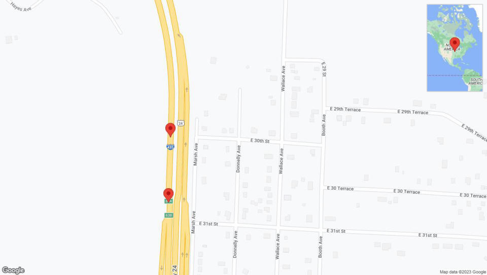 A detailed map that shows the affected road due to 'Broken down vehicle on southbound I-435 in Kansas City' on November 24th at 6:05 p.m.