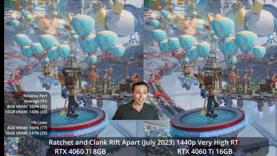 Rachet and Clank: Rift Apart RTX 4060 Ti 8GB vs 16GB Comparison