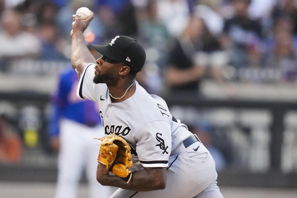 Chicago White Sox's Touki Toussaint pitches during the first inning of the team's baseball game against the New York Mets Wednesday, July 19, 2023, in New York. (AP Photo/Frank Franklin II)
