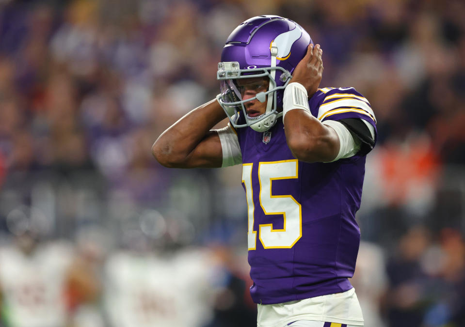 Joshua Dobbs threw four interceptions to Bears defenders. (Adam Bettcher/Getty Images)