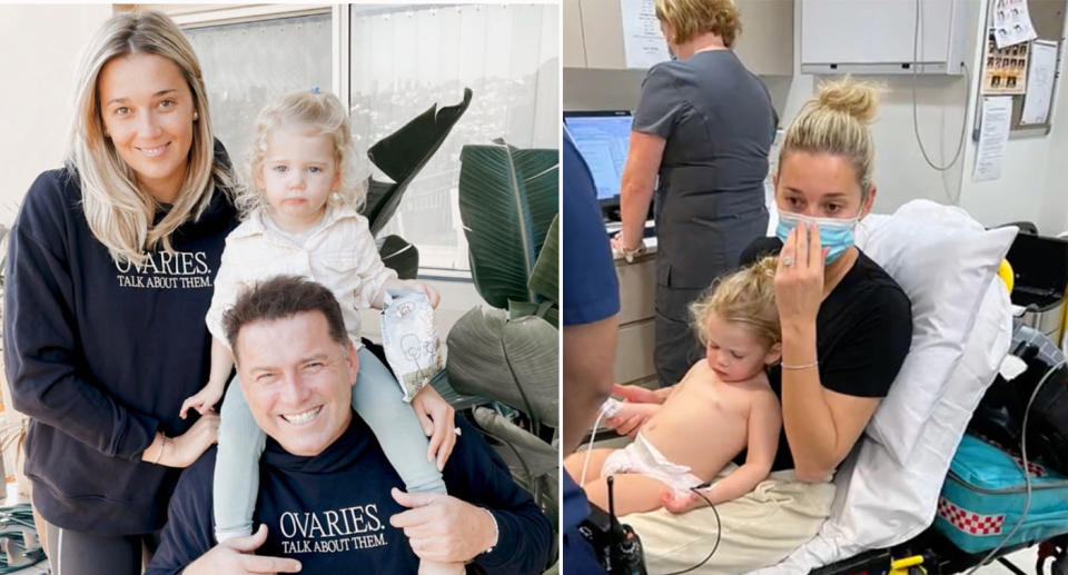 Jasmine and Karl Stefanovic with their daughter Harper who was sick in hospital