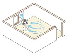 A graphic showing a fan blowing air out of an open window.