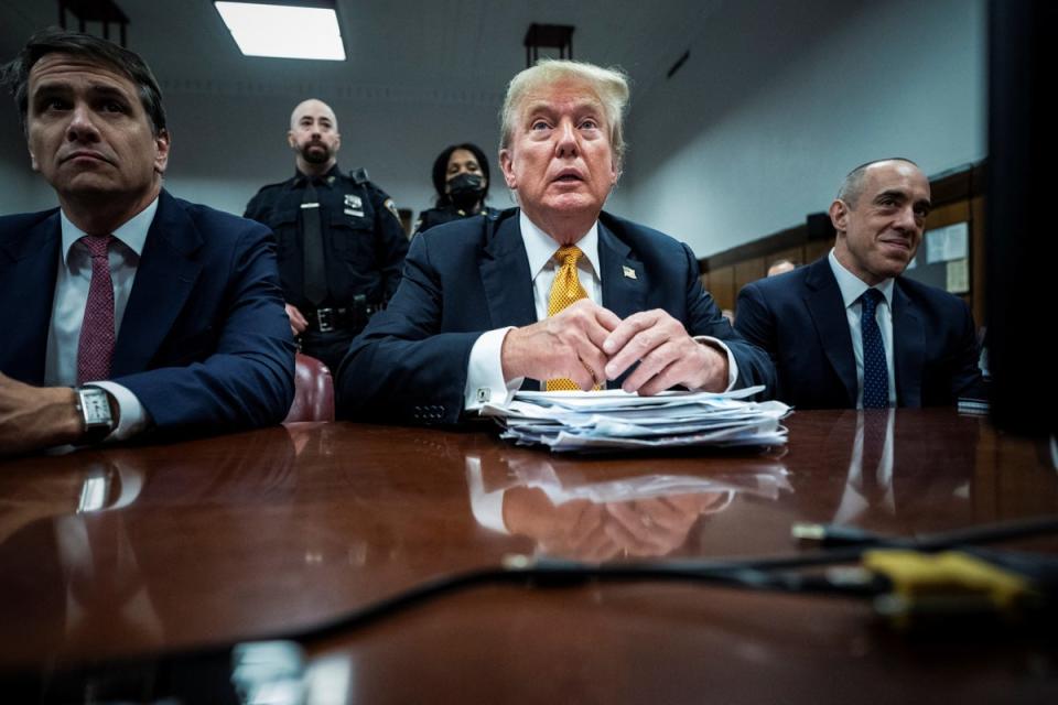 Trump sat with lead attorney Todd Blanche at his hush money criminal trial, which found him guilty of all charges held against him (via REUTERS)