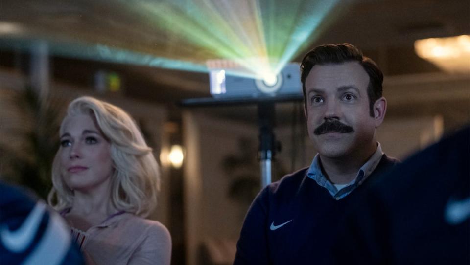 Waddingham and Sudeikis in ‘Ted Lasso’ season three (Apple TV+)