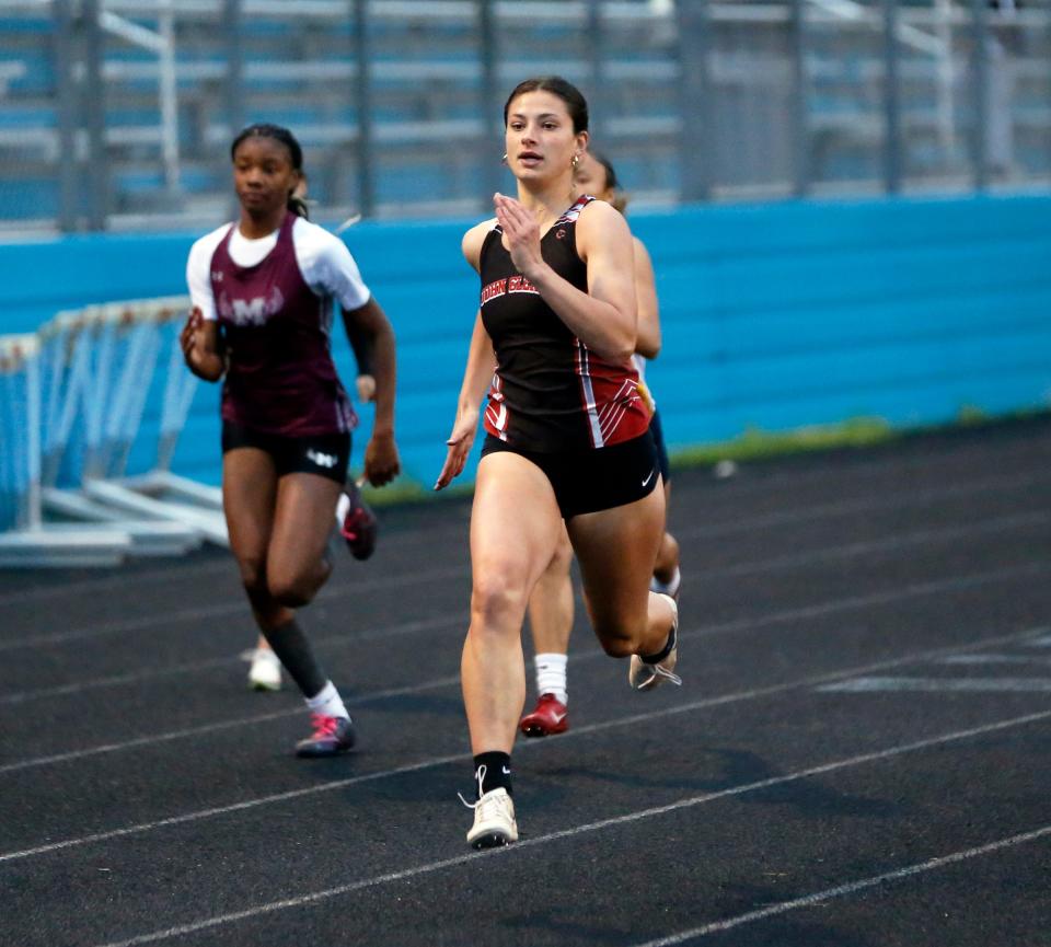 Glenn freshman Lydia Goodsell runs to the 200-meter race championship at the girls track and field sectional meet Tuesday, May 14, 2024, at Saint Joseph High School in South Bend.