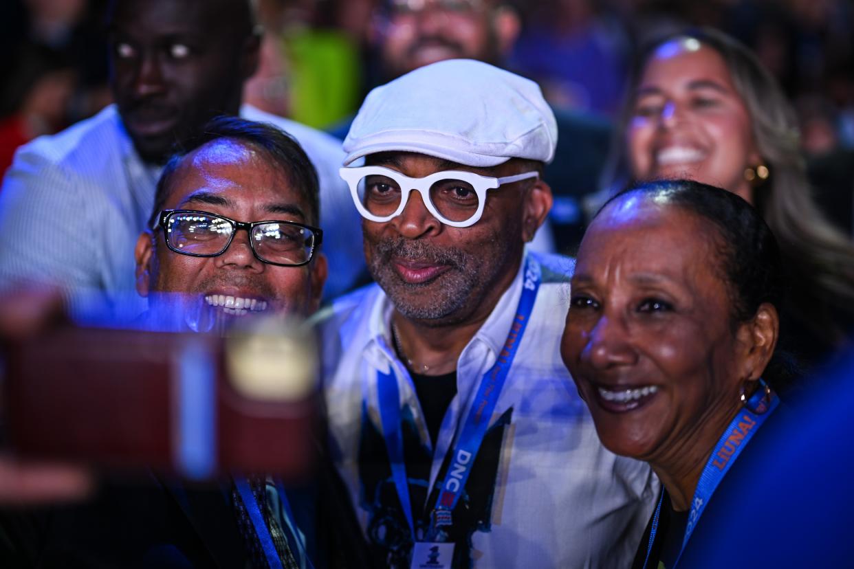 Legendary director and producer Spike Lee poses for a selfie during the second day of the Democratic National Convention at the United Center in Chicago on Tuesday (Brandon Bell/Getty)