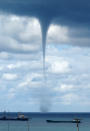 A waterspout spins over the Mediterranean Sea, near the southern city of Sidon, Lebanon, Thursday, Jan. 12, 2006. (AP Photo/Mohammed Zaatari)