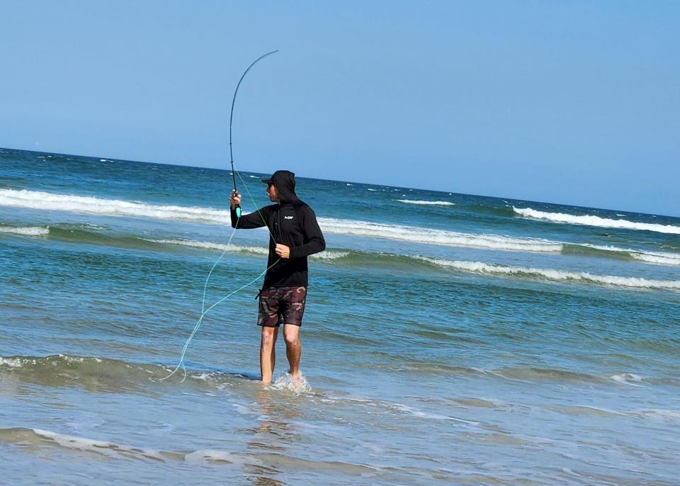 The rare fly angler you'll find along the surf.