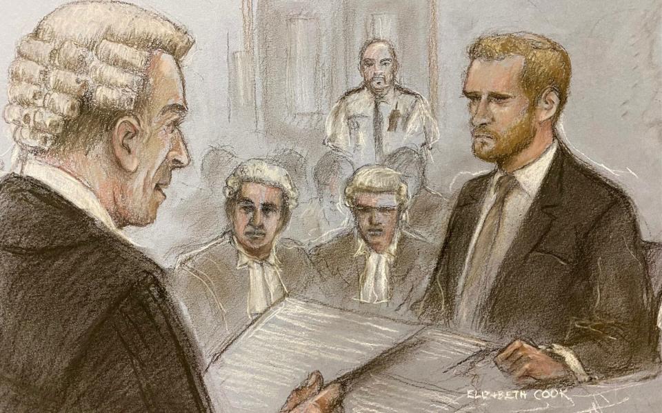 Prince Harry court drawing - Elizabeth Cook/PA