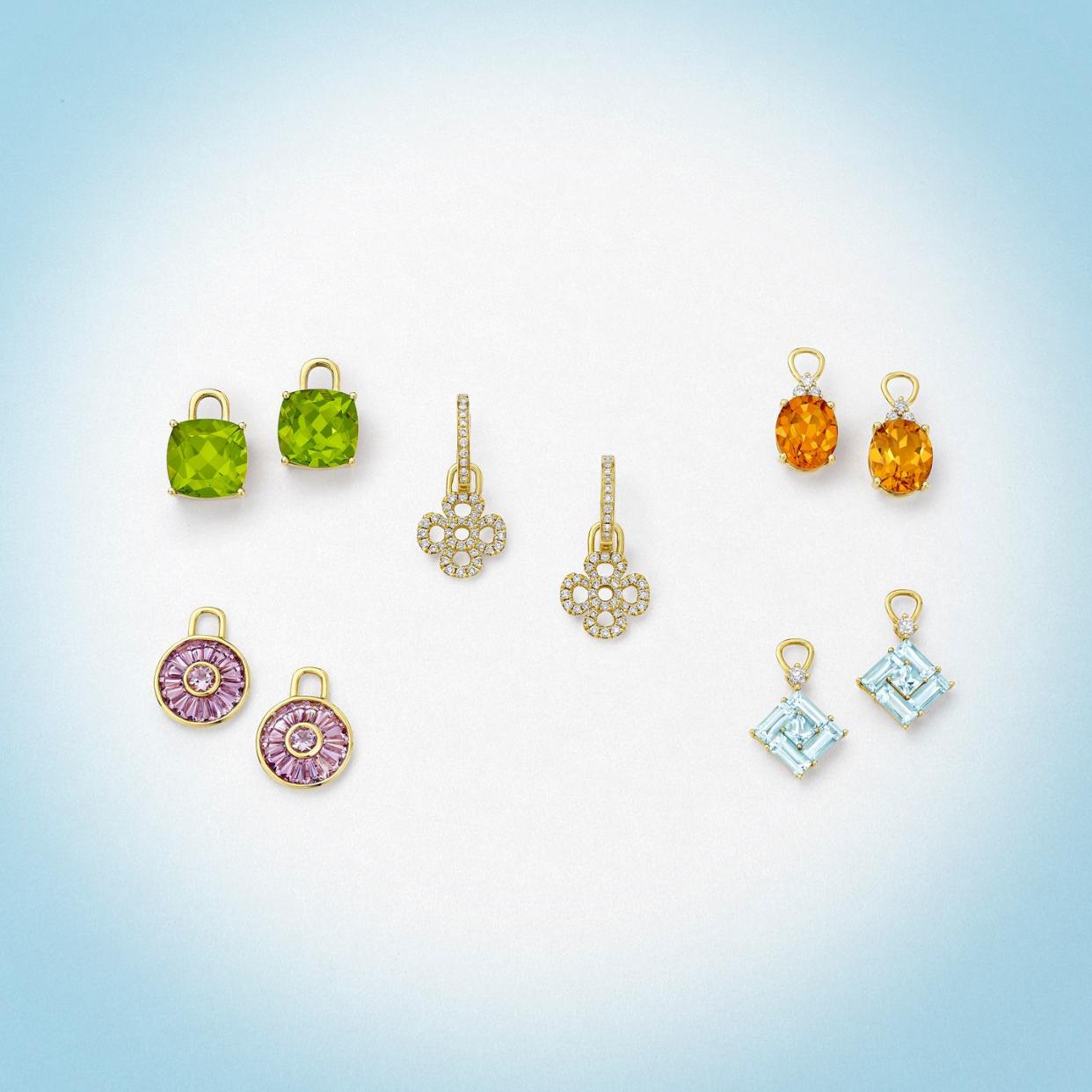 a group of earrings