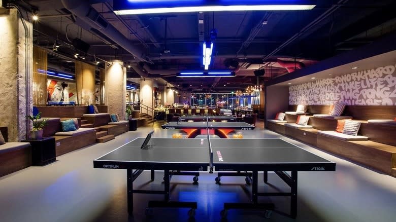 ping pong tables inside of Spin