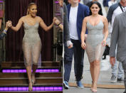 <p>Mit Jennifer Lopez und Ariel Winter wagten sich zwei berüchtigte Kurvenwunder im halbtransparenten Metallic-Dress von Meshki an die Öffentlichkeit und stylten den Look mit Silbersandalen und dezenten Accessoires auch noch fast identisch! Wie soll man bei diesem Anblick denn bitte eine Entscheidung treffen? Fazit: Klares Unentschieden! (Bilder: Getty Images, Splash News) </p>