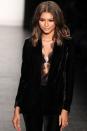 <p>A velvet blazer is perfect for a date night out or even a holiday party. I love how Zendaya gives this one a sexy feel with a black bra underneath.</p>