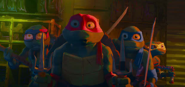 Donatello, Raphael, Leonardo, Michaelangelo in "Teenage Mutant Ninja Turtles: Mutant Mayhem"<p>Paramount Pictures</p>